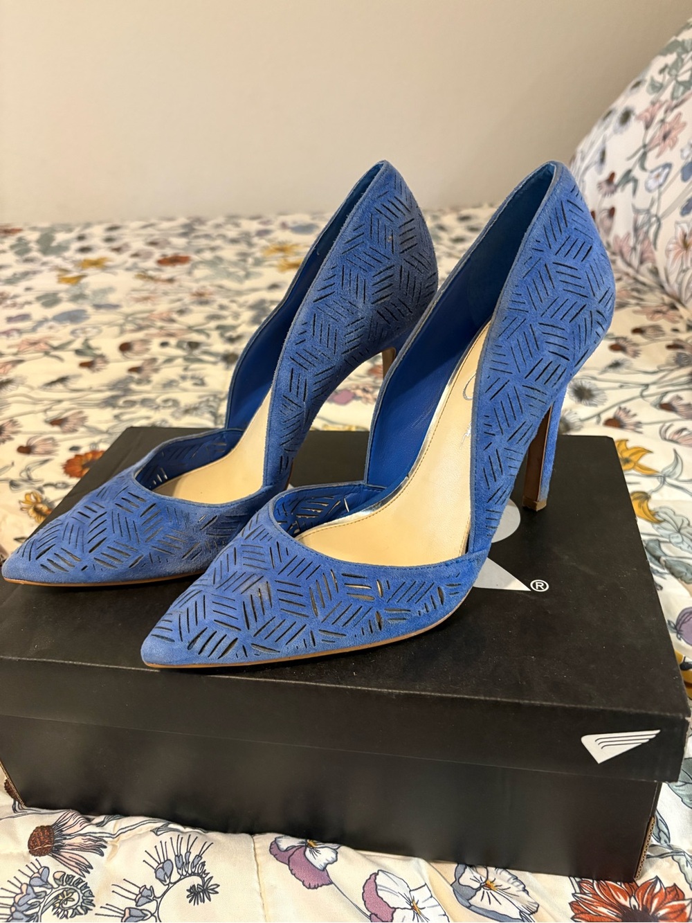 Jessica Simpson Cobalt Blue Pointed-Toe Suede High Heels